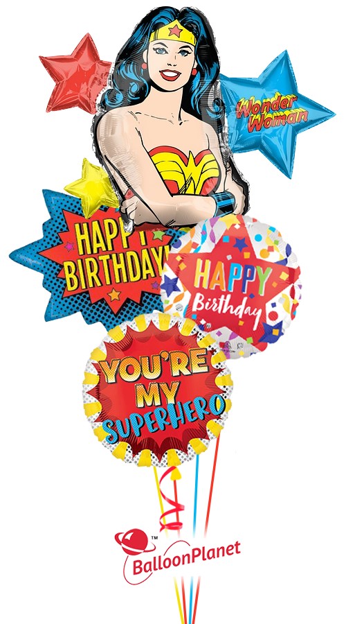 Wonder Woman Birthday Bouquet (4 Balloons)