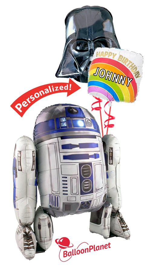 Personalized R2D2 & DV Birthday Display (3 Balloons)