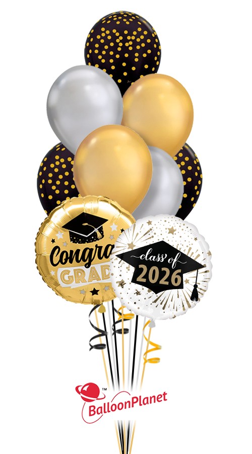 Classy Grad Confetti Balloon Bouquet (12 Balloons)