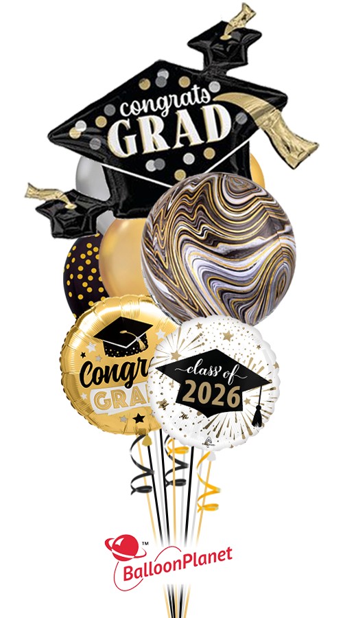 Classy Grad Marble Confetti Bouquet (10 Balloons)