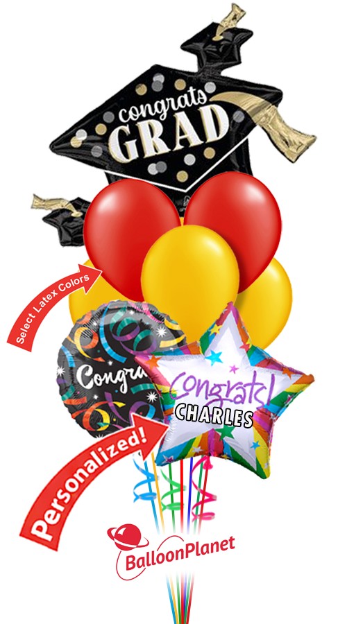 Custom Colors & Name Grad Cap Bouquet (9 Balloons)
