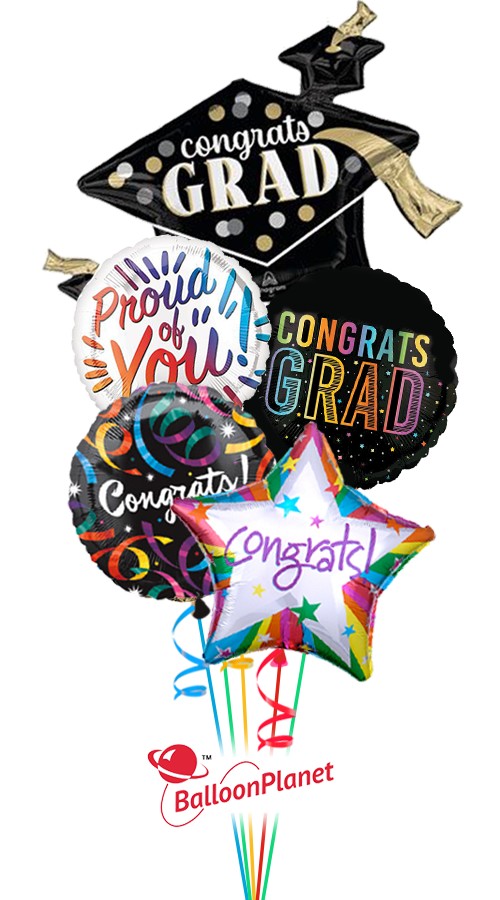 Colorful Grad Mylar Balloon Bouquet (5 Balloons)
