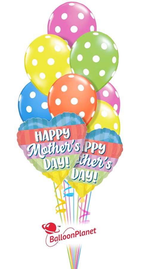 Neon Polka Dots Stripes Mom Bouquet (12 Balloons)