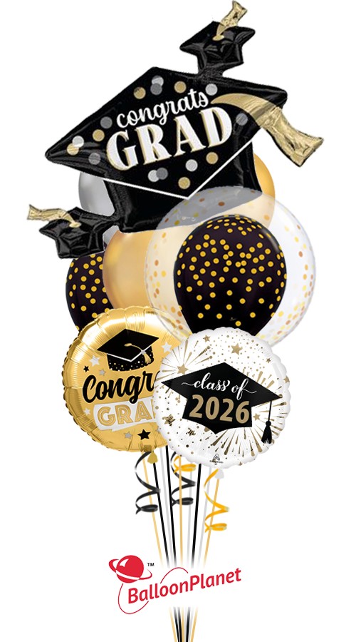 Cap and Double-Bubble Confetti Balloon Bouquet (10 Balloons)