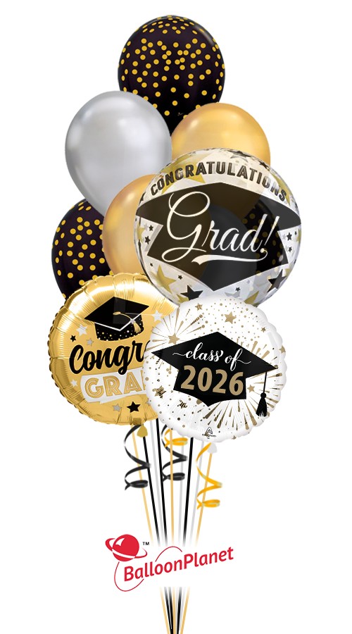 Classy Grad Bubble Confetti Bouquet (10 Balloons)