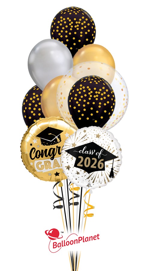 Classy Grad Double-Bubble Confetti Bouquet (10 Balloons)