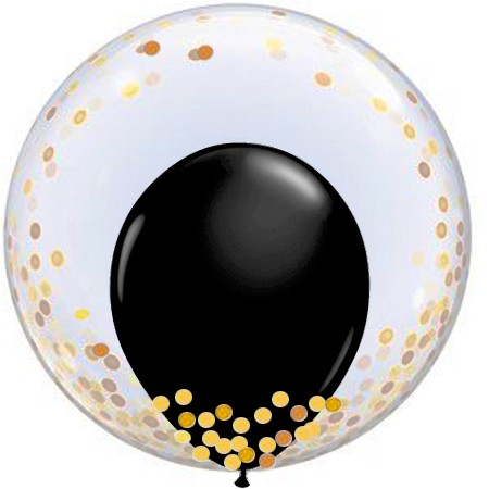 24in Double Bubble Gold Confetti Black Latex