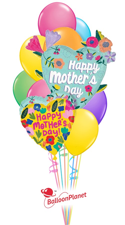 Spring Colors & Jumbo Heart Mother's Day Bouquet (12 Balloons)