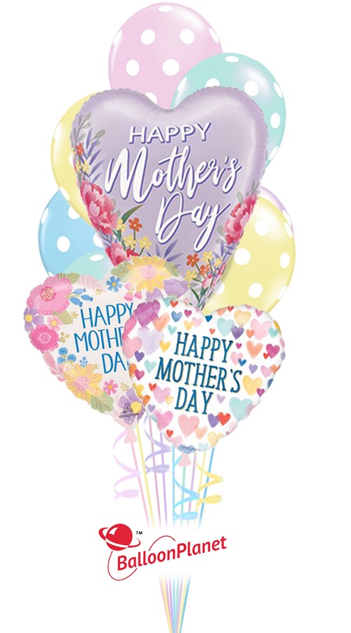 Satin Floral Heart Polka-Dot Pastels Bouquet (12 Balloons)