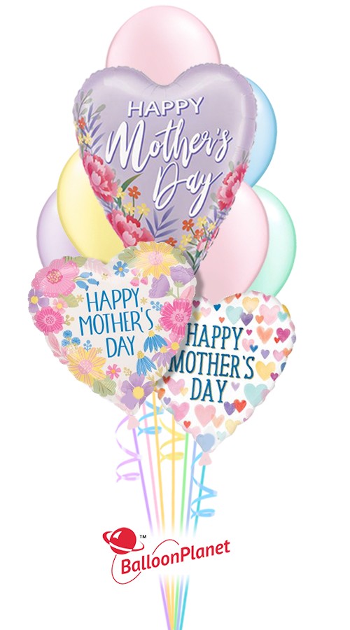 Satin Floral Heart Pastels Bouquet (12 Balloons)