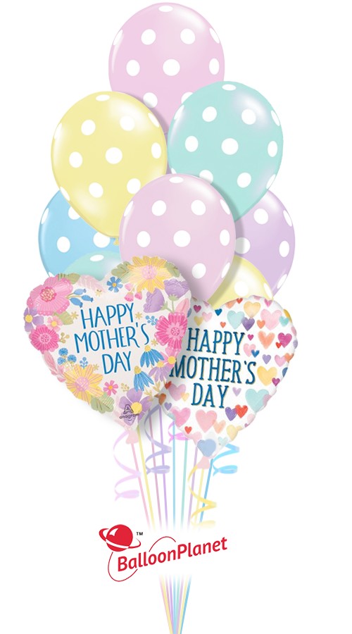 Pastel Polka Dots & Hearts Mother's Day Bouquet (12 Balloons)