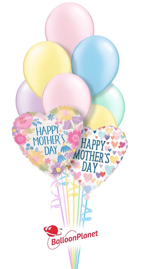 Plain Pastels With Hearts Mother's Day Bouquet (12 Balloons)