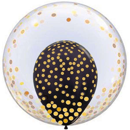 24in Double Bubble Gold Confetti on Black Latex