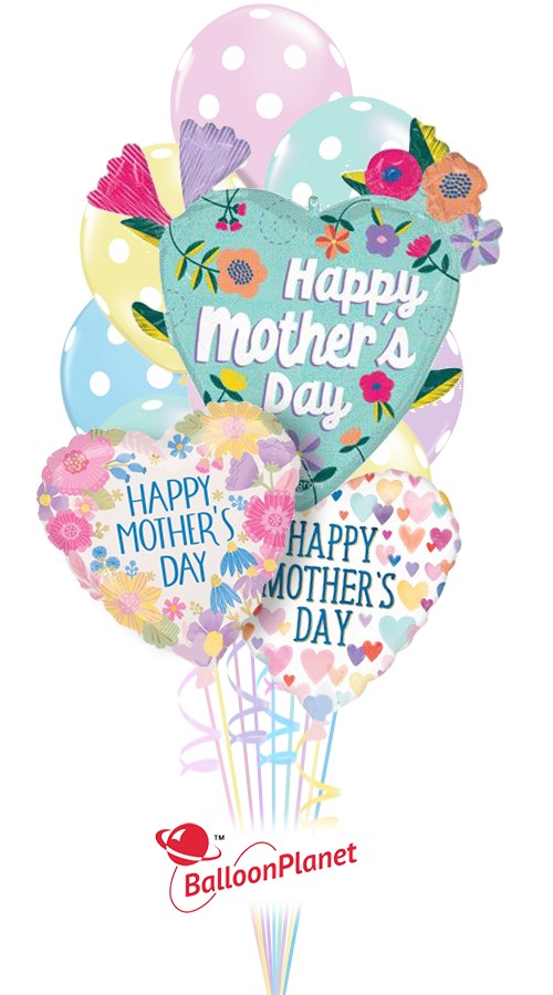 Jumbo Floral Heart & Pastel Polka Dots Bouquet (12 Balloons)