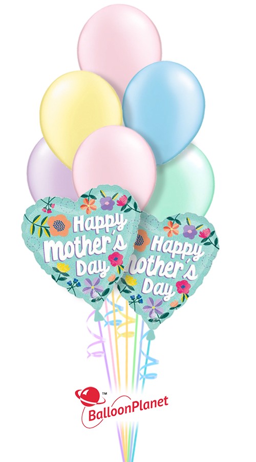 Plain Pastels With Two Hearts Mother's Day Bouquet (12 Balloons)