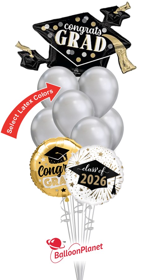 Choose School Colors Grad Cap Balloon Bouquet (12 Balloons)
