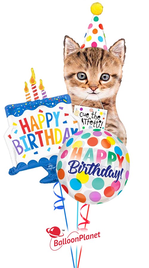 Party Kitten Birthday Cake Bouquet (3 Balloons)
