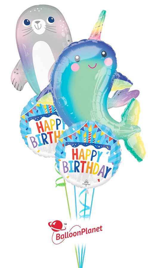 Ocean Pals Narwhal Seal Birthday Cake Bouquet