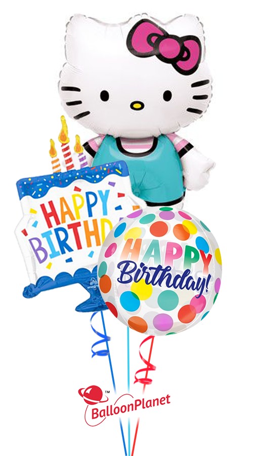 Hello Kitty Birthday Cake Dots Bouquet (3 Balloons)