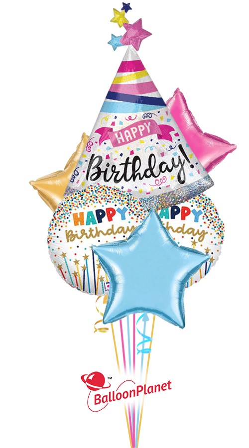 Sparkle Party Hat Elegant Candles Bouquet (6 Balloons)