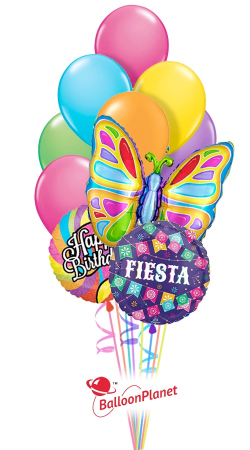 Fiesta Butterfly Birthday Bouquet (12 Balloons)
