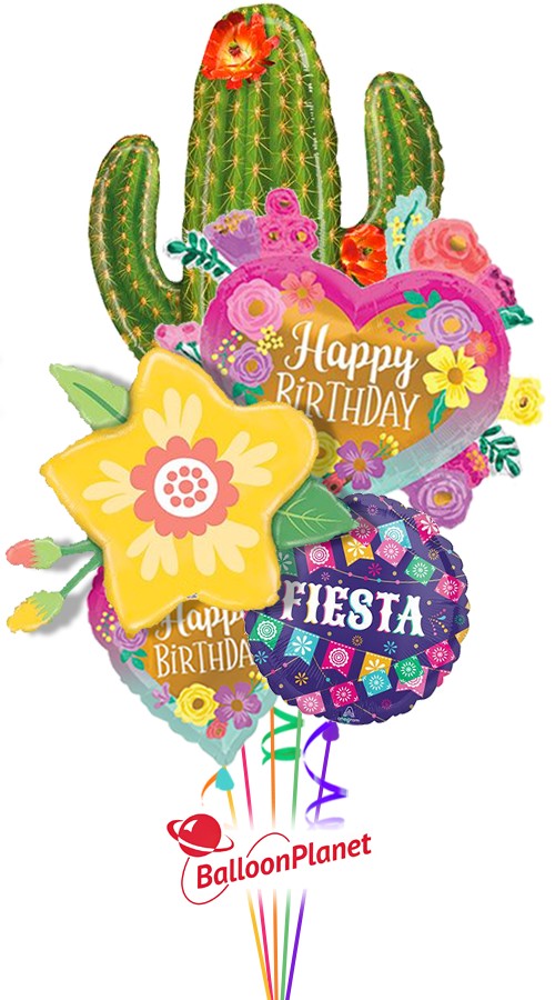 Fiesta Painted Flowers Flora Balloon Bouquet (5 Balloons)