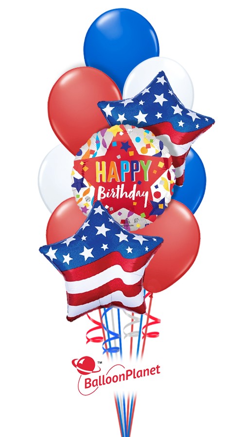 Patriotic Latex Mylar Mix Birthday Bouquet (13 Balloons)