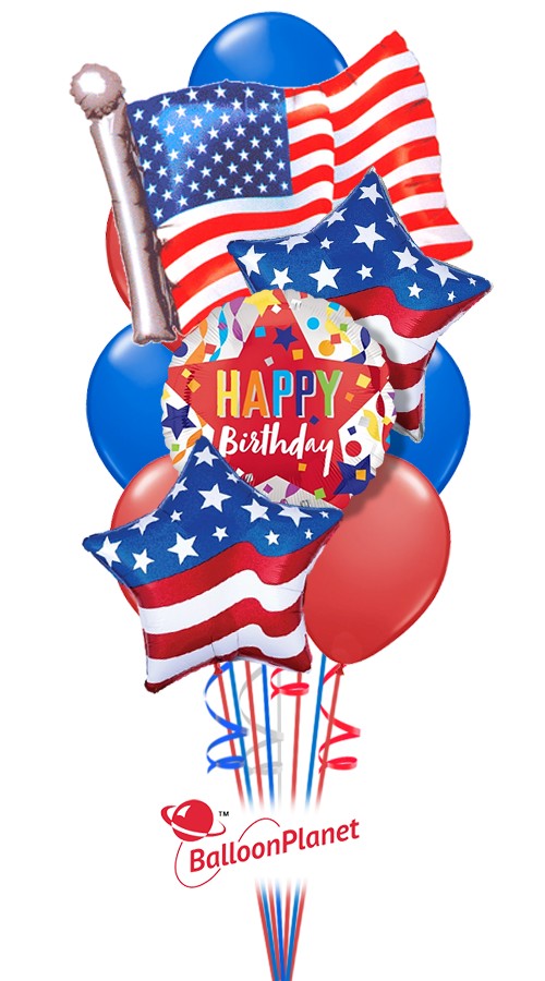 Patriotic Flag Birthday Balloon Bouquet (14 Balloons)