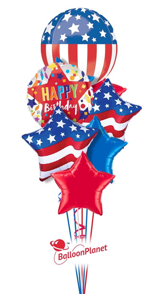 Patriotic Orbz Birthday Balloon Bouquet (8 Balloons)