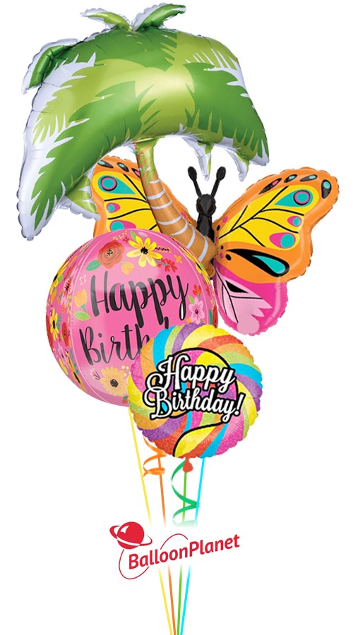 Tropical Butterfly Balloon Bouquet (4 Balloons)