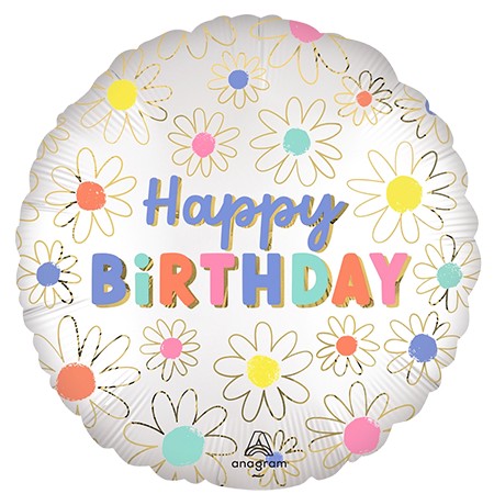Satin Daisies Birthday 18in Mylar Balloon