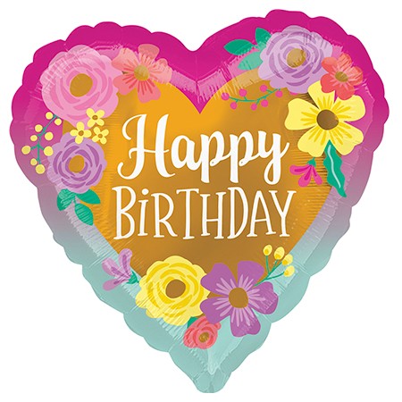 Painted Flowers 18in Mylar Heart Balloon