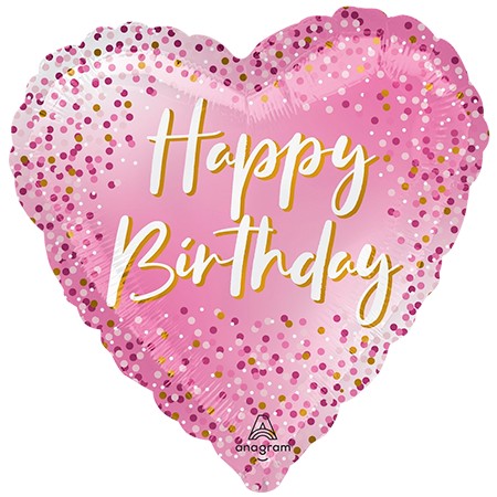 Pink Confetti Heart Birthday 18in Mylar Balloon