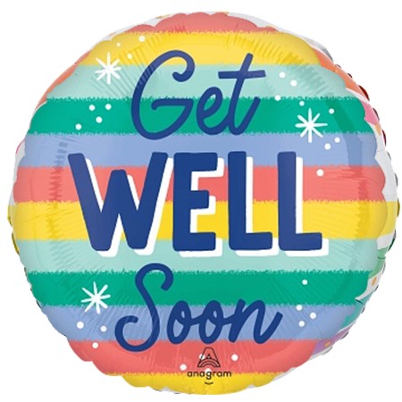 Get Well Soon Candy Stripes 18in Mylar Balloon