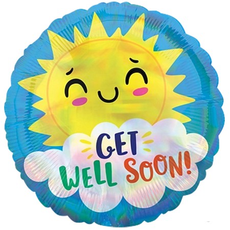 Get Well Soon Smiley Sun 18in Mylar Balloon