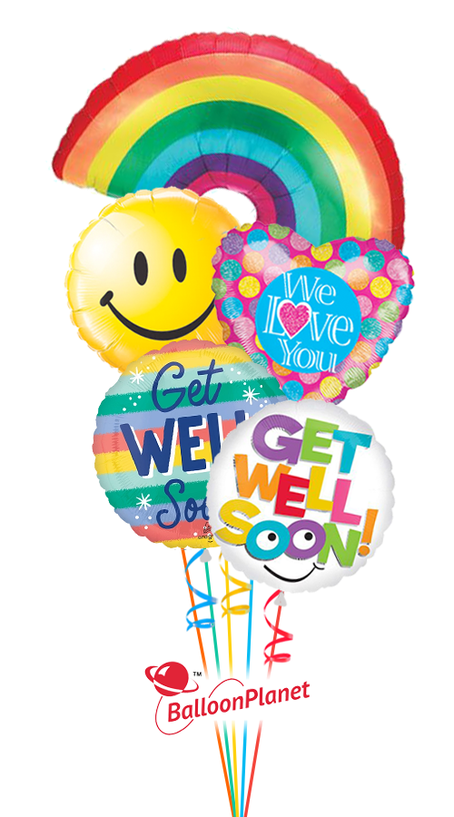 Get Well We Love You Rainbow Wishes (5 Balloons)