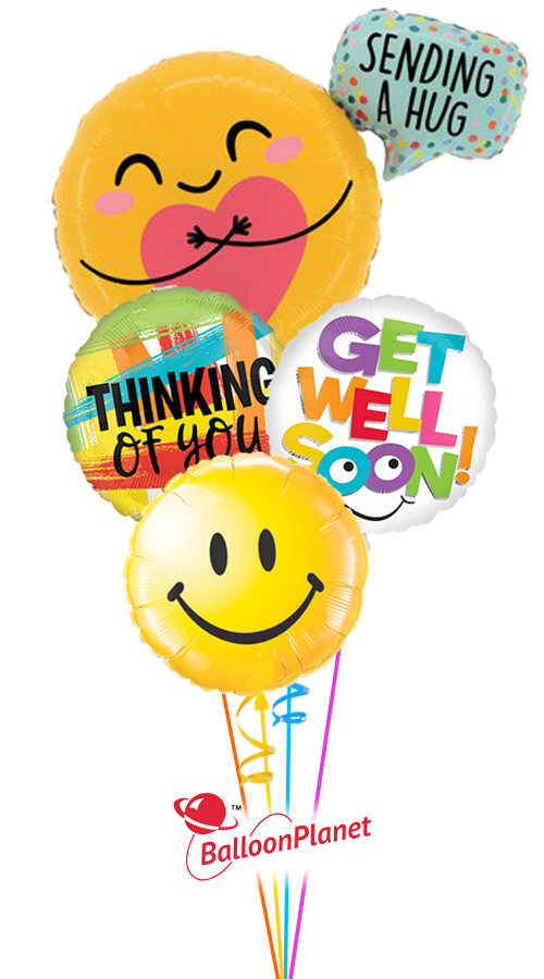 Sending Get Well Hugs Thinking of You (4 Balloons)