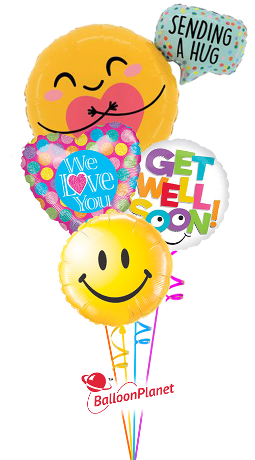 Sending Get Well Hugs We Love You (4 Balloons)