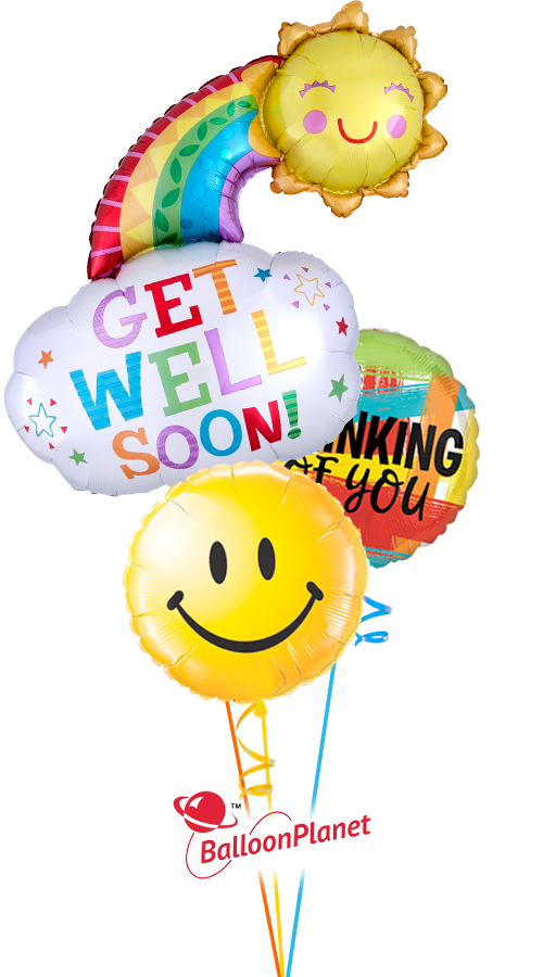 Get Well Rainbow Sun Thinking of You (3 Balloons)
