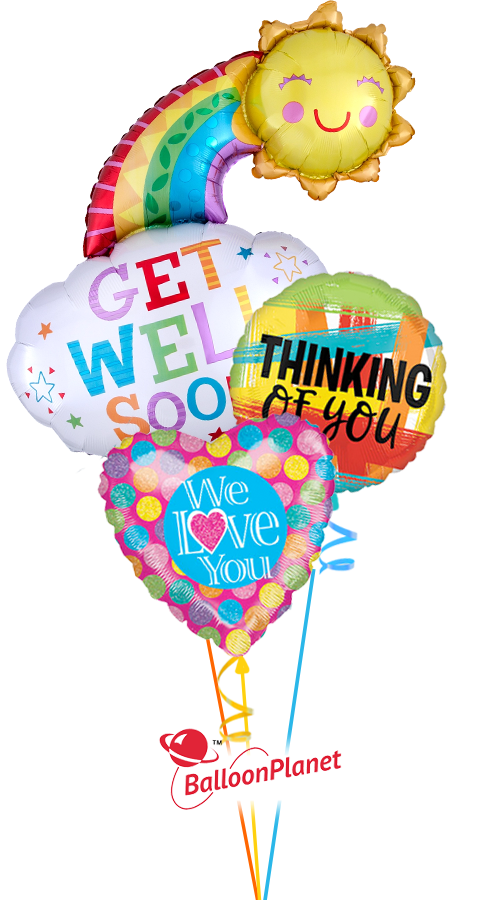 Get Well Cloud Sun We Love You (3 Balloons)