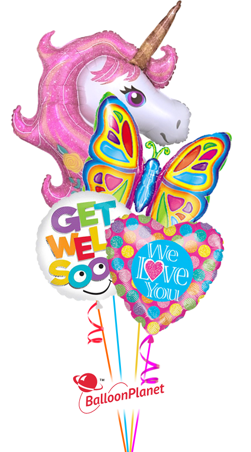 Unicorn & Butterfly We Love You (4 Balloons)