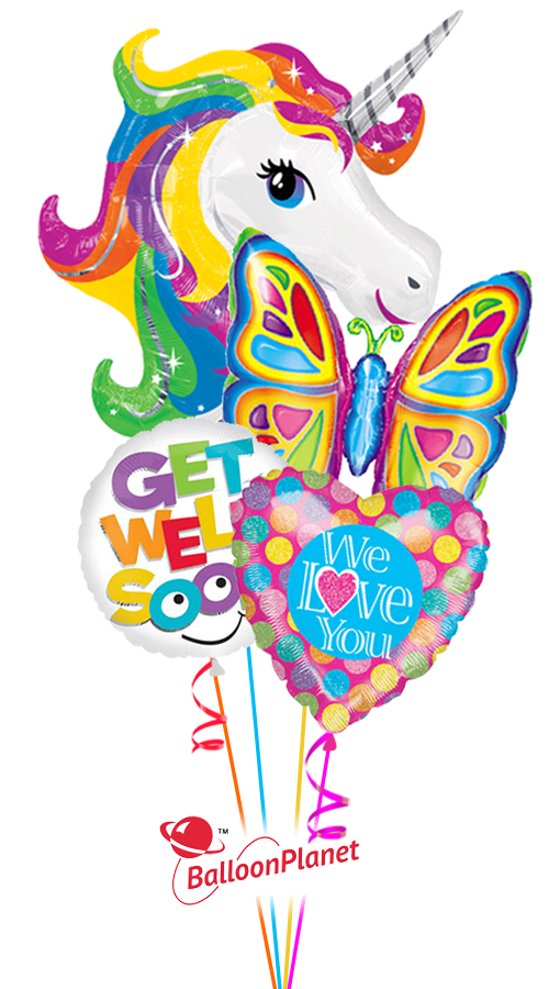 Rainbow Unicorn & Butterfly We Love You (4 Balloons)