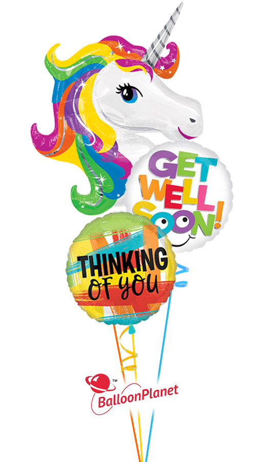 Rainbow Unicorn Head Thinking of You (3 Balloons)