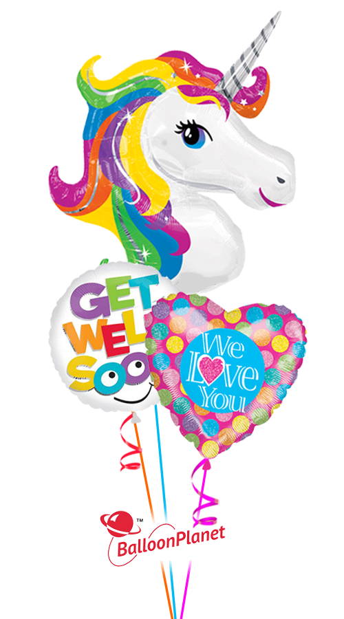 Rainbow Unicorn Head We Love You (3 Balloons)