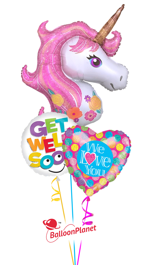 Fuchsia Unicorn We Love You (3 Balloons)