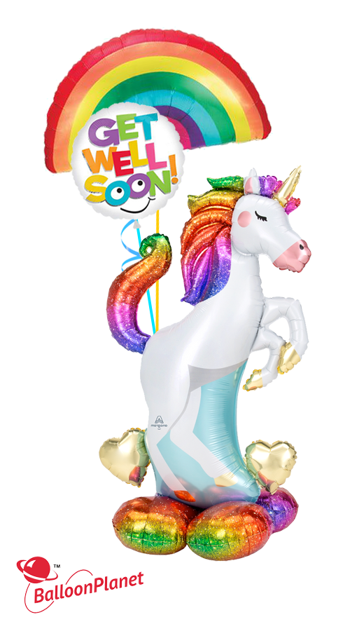 Standing Rainbow Unicorn Airloonz Get Well Rainbow (3 Balloons)