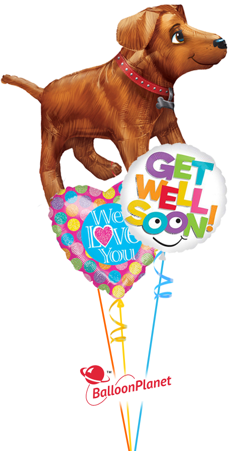 Gold Dog We Love You (3 Balloons)