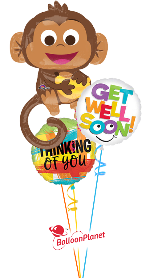 Hang in There Happy Monkey Thinking of You (3 Balloons)